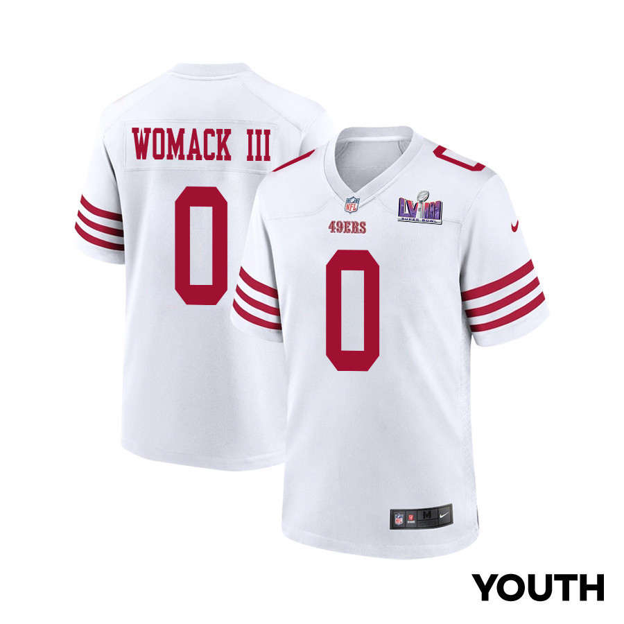 Samuel Womack III 0 San Francisco 49ers Super Bowl LVIII Patch Game YOUTH Jersey - White