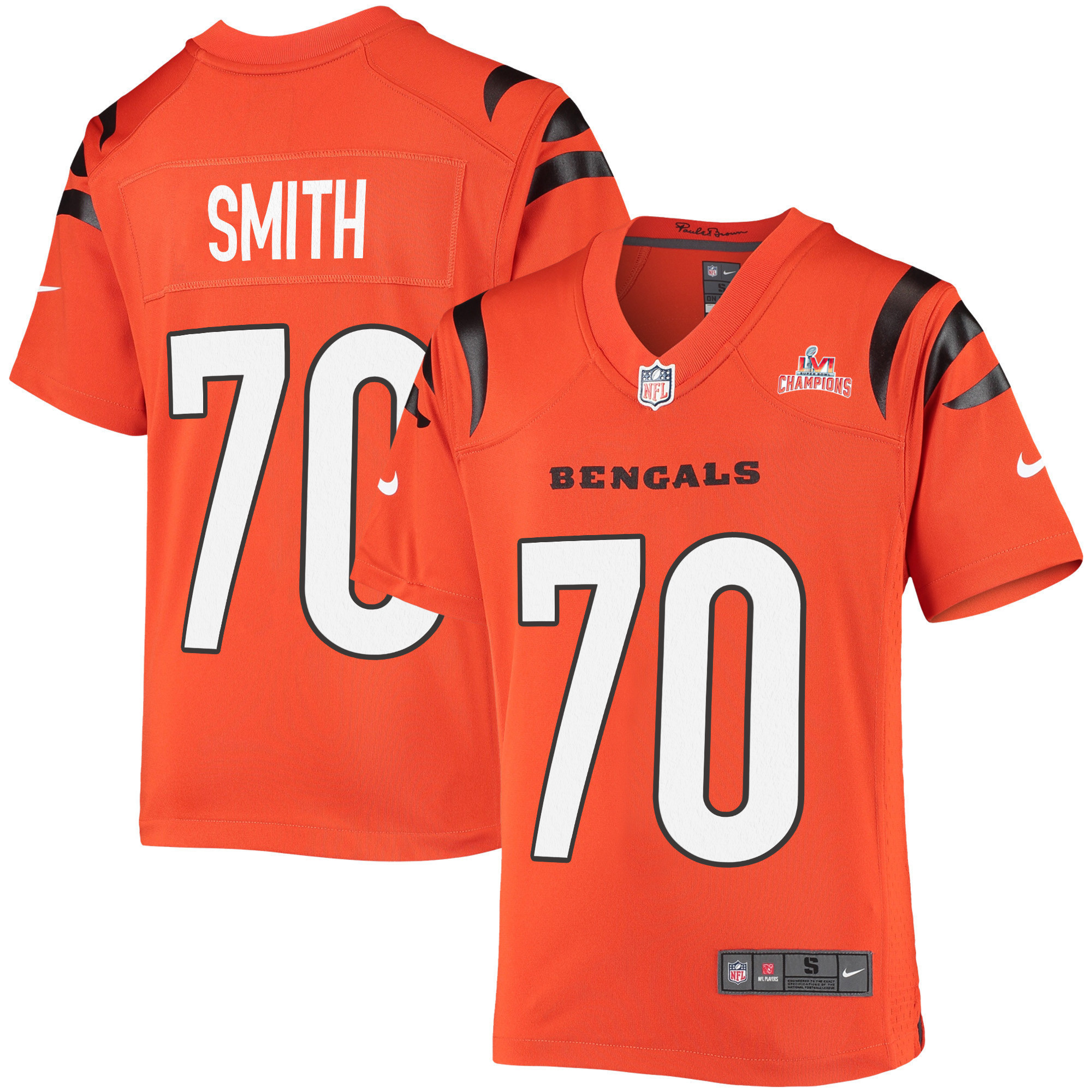 Super Bowl LVI Champions Cincinnati Bengals D'Ante Smith 70 Orange Youth's Jersey Jersey
