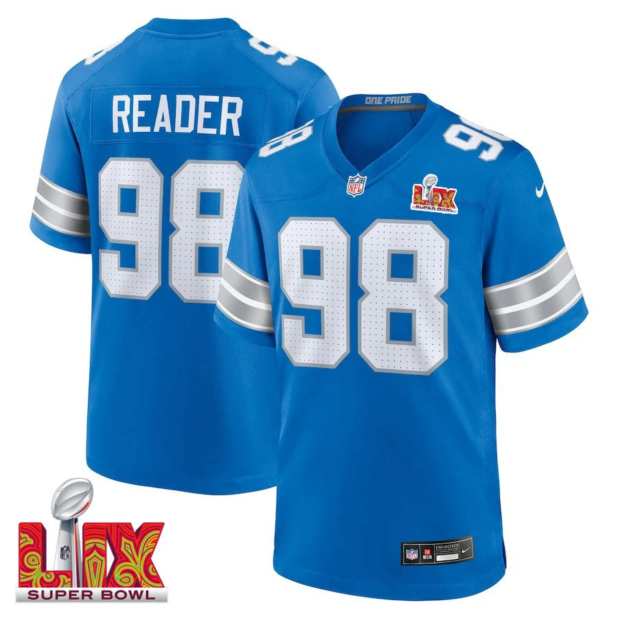 DJ Reader #98 Detroit Lions Super Bowl LIX Jersey - Men's - Blue