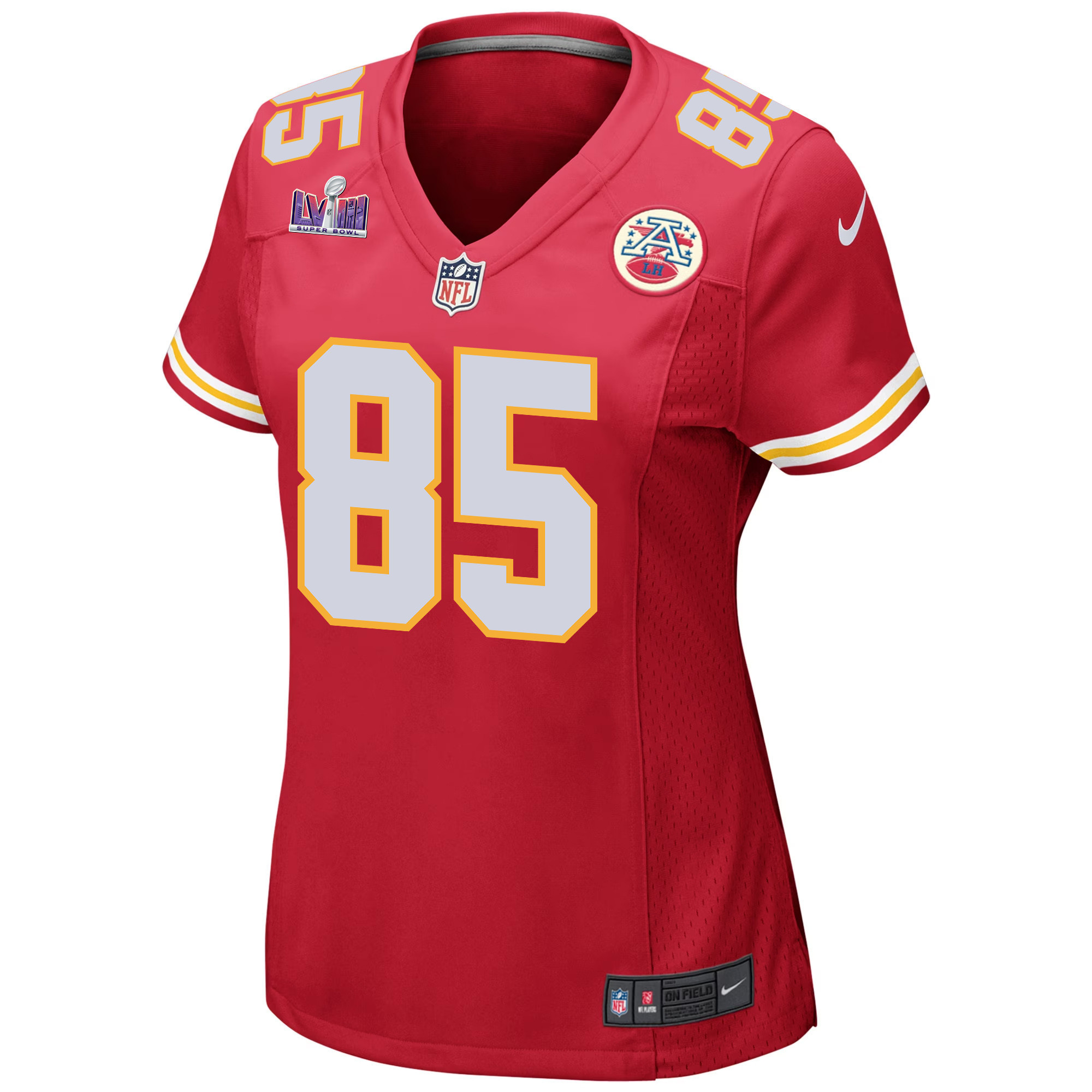 Izaiah Gathings 85 Kansas City Chiefs Super Bowl LVIII Patch Game Women Jersey - Red