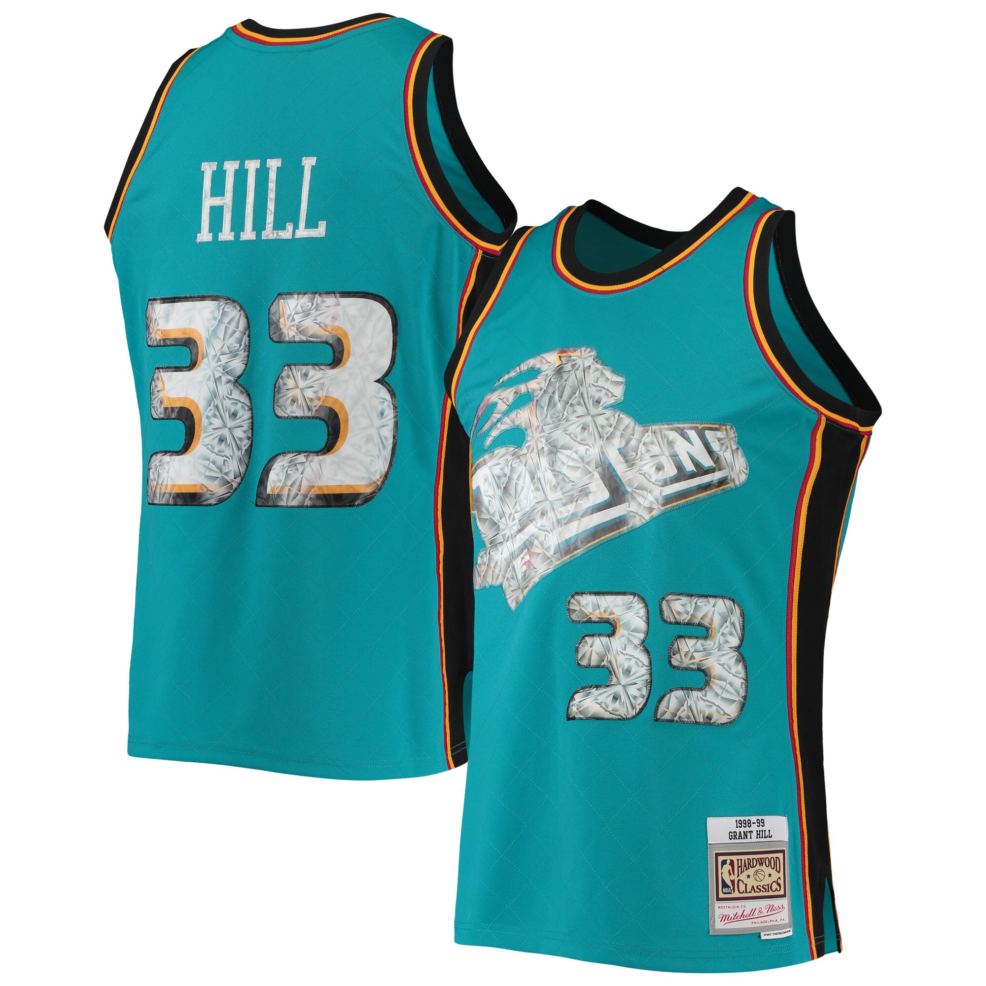 Grant Hill Detroit Pistons Mitchell & Ness 1998\/99 Hardwood Classics NBA 75th Anniversary Diamond Swingman Jersey - Teal
