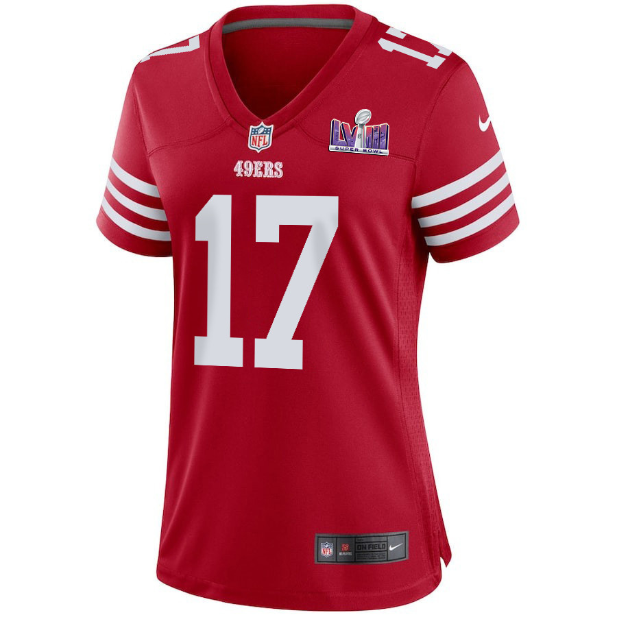 Brandon Allen 17 San Francisco 49ers Super Bowl LVIII Patch Game Women Jersey - Scarlet