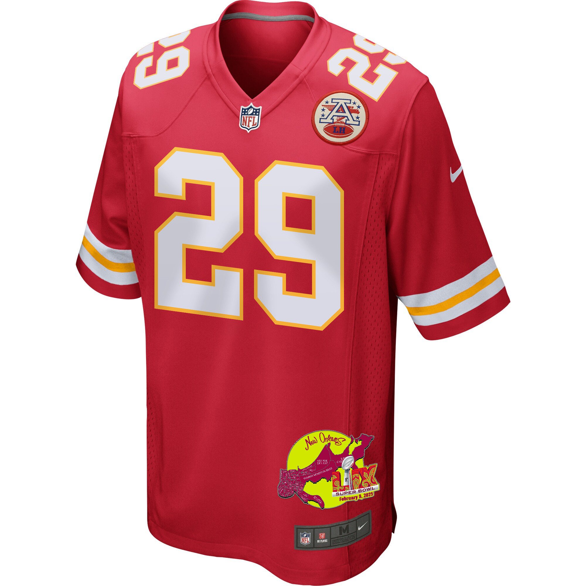 Kareem Hunt 29 Kansas City Chiefs Super Bowl LIX New Orleans Patch Game Men Jersey - Red