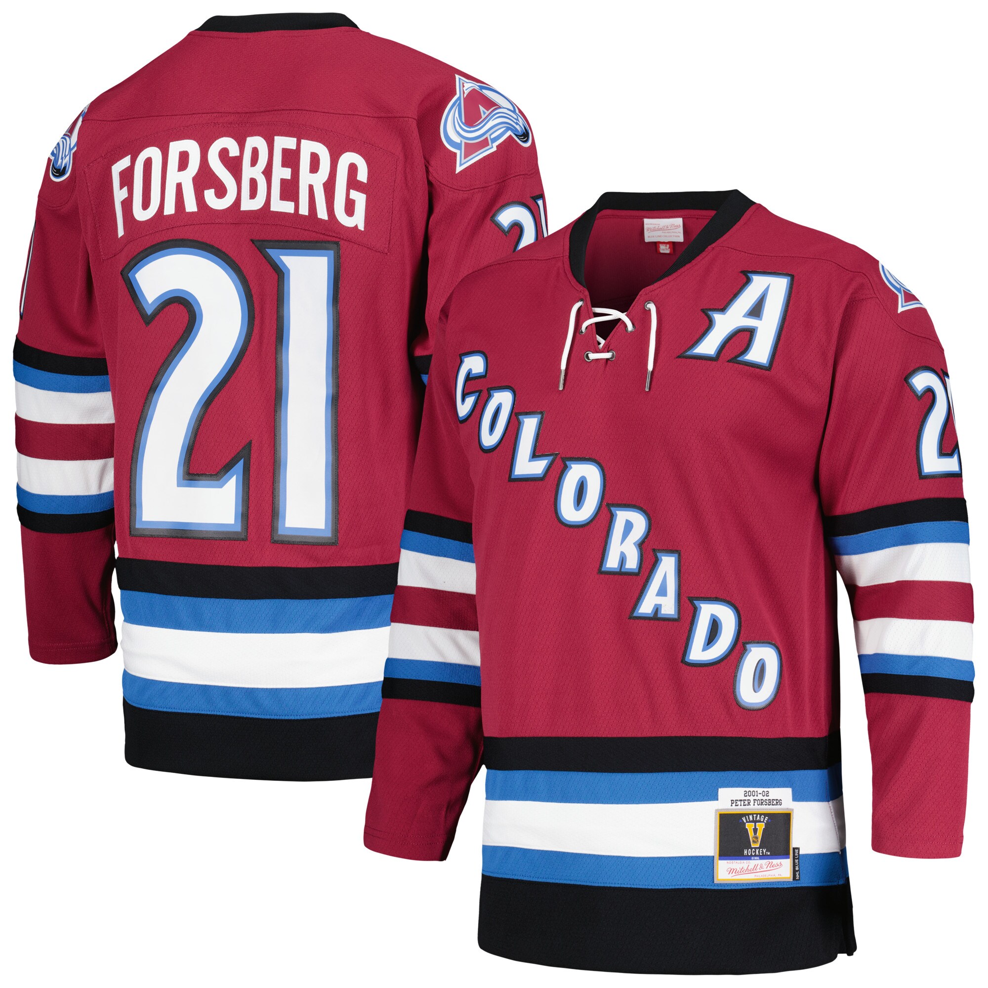 Peter Forsberg Colorado Avalanche Mitchell & Ness 2001\/02 Alternate Captain Blue Line Player Jersey - Maroon