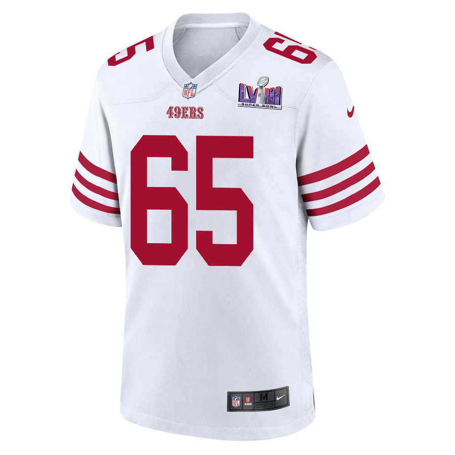 Aaron Banks 65 San Francisco 49ers Super Bowl LVIII Patch Game Men Jersey - White