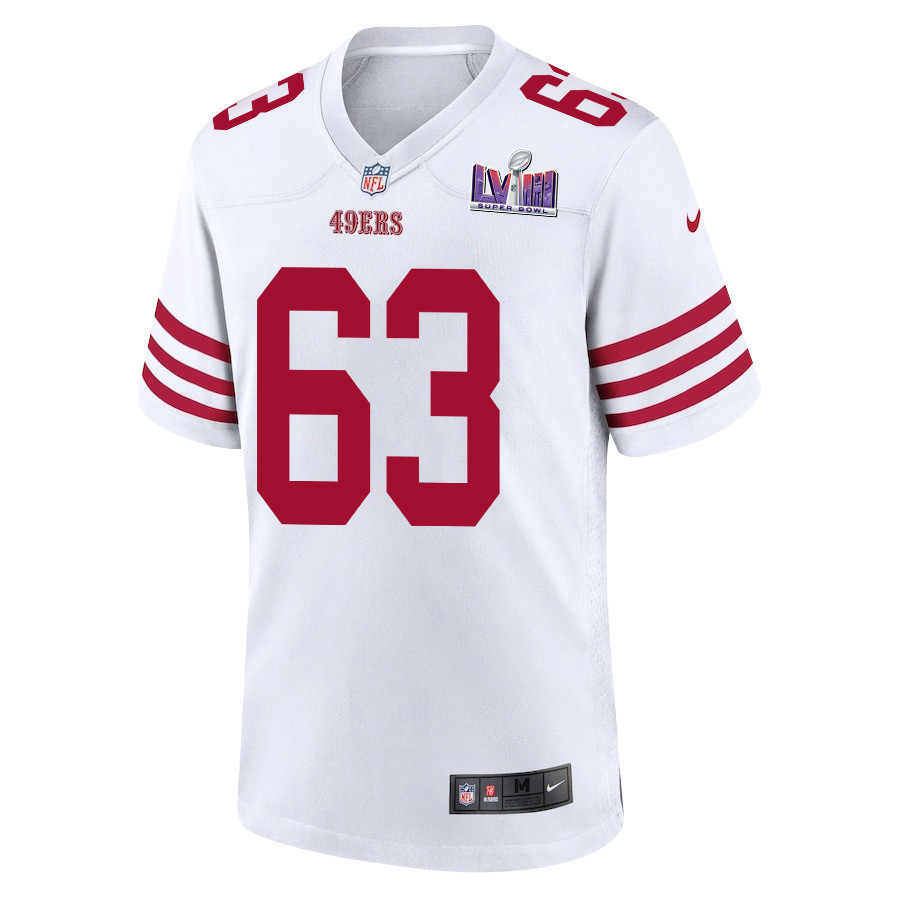 Nick Zakelj 63 San Francisco 49ers Super Bowl LVIII Patch Game Men Jersey - White