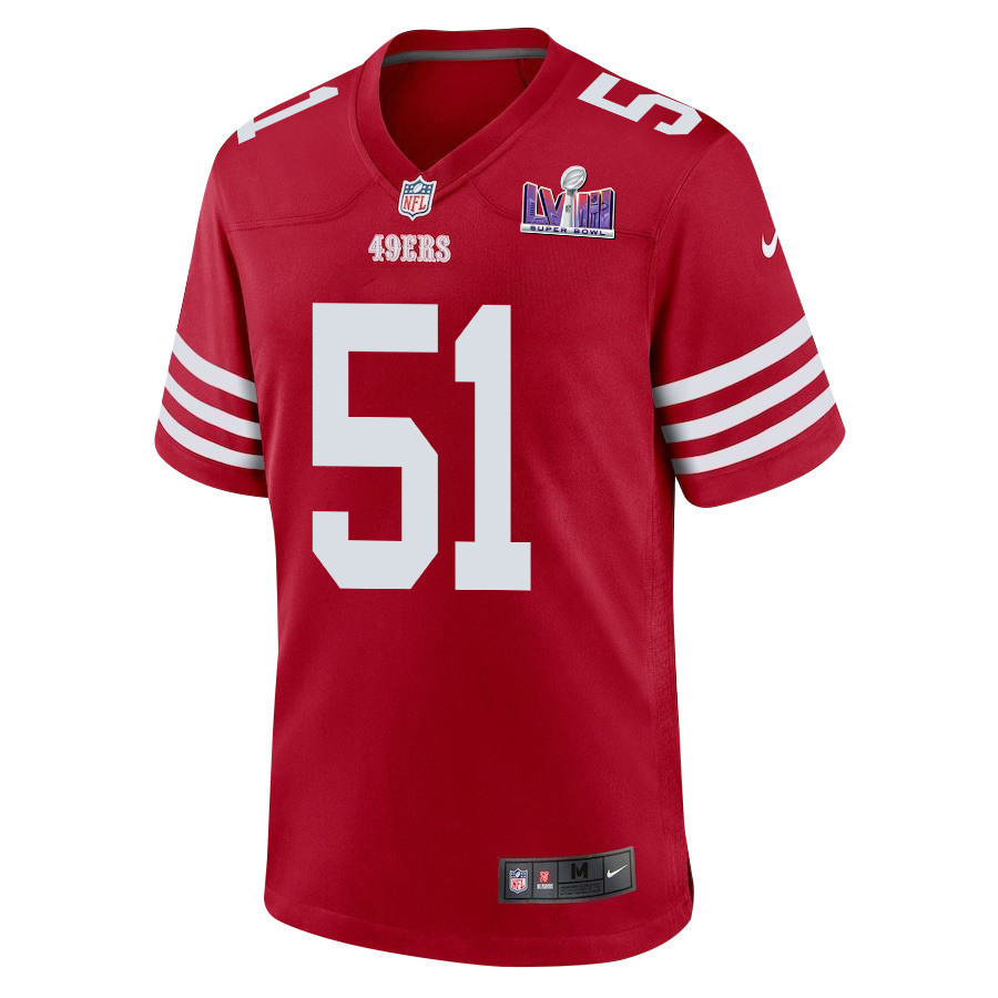 Robert Beal Jr. 51 San Francisco 49ers Super Bowl LVIII Patch Game Men Jersey - Scarlet