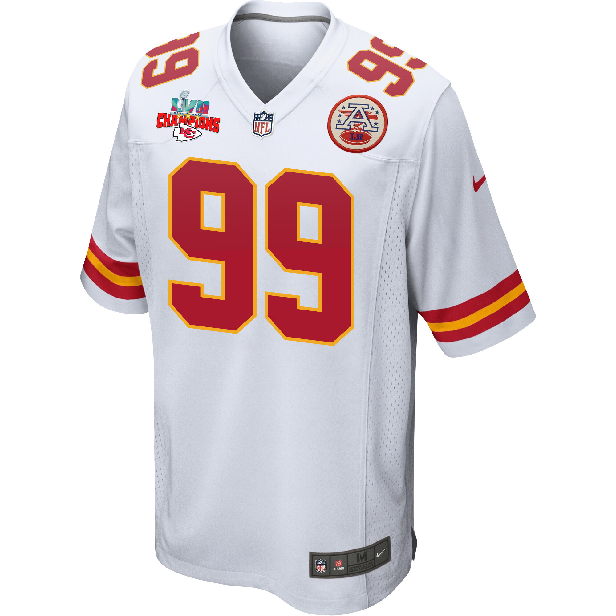 Khalen Saunders 99 Kansas City Chiefs Super Bowl LVII Champions 3 Stars Men Game Jersey - White