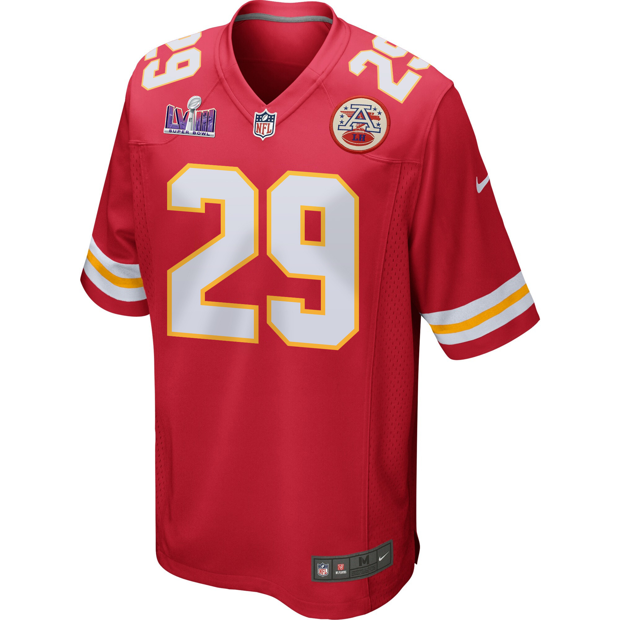 La'Mical Perine 29 Kansas City Chiefs Super Bowl LVIII Patch Game Men Jersey - Red