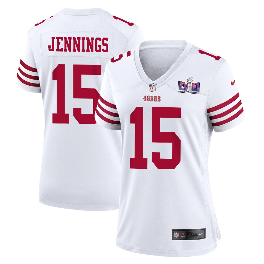 Jauan Jennings 15 San Francisco 49ers Super Bowl LVIII Patch Game Women Jersey - White