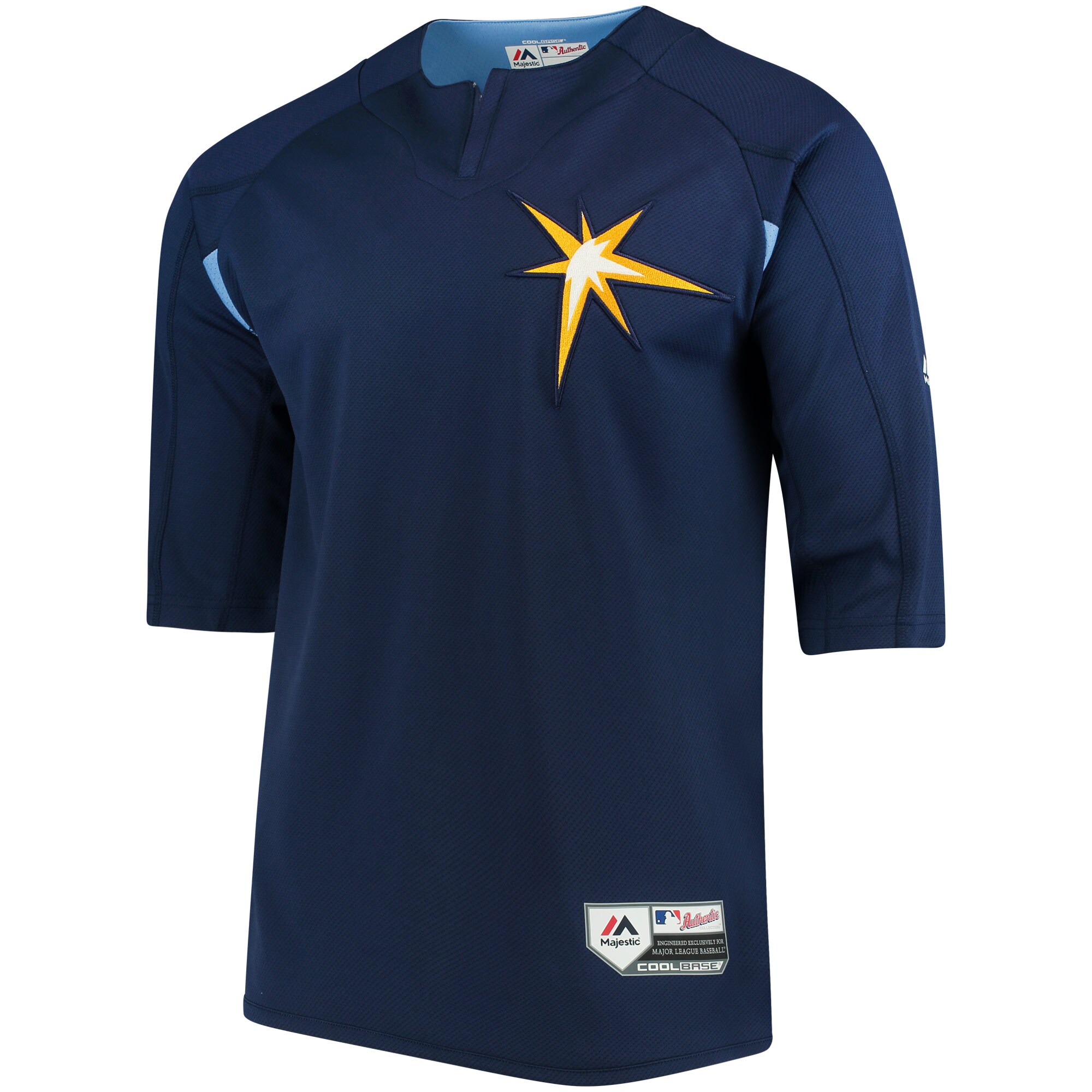 Tampa Bay Rays Majestic Authentic Collection On-Field 3\/4-Sleeve Batting Practice Jersey - Navy\/Light Blue