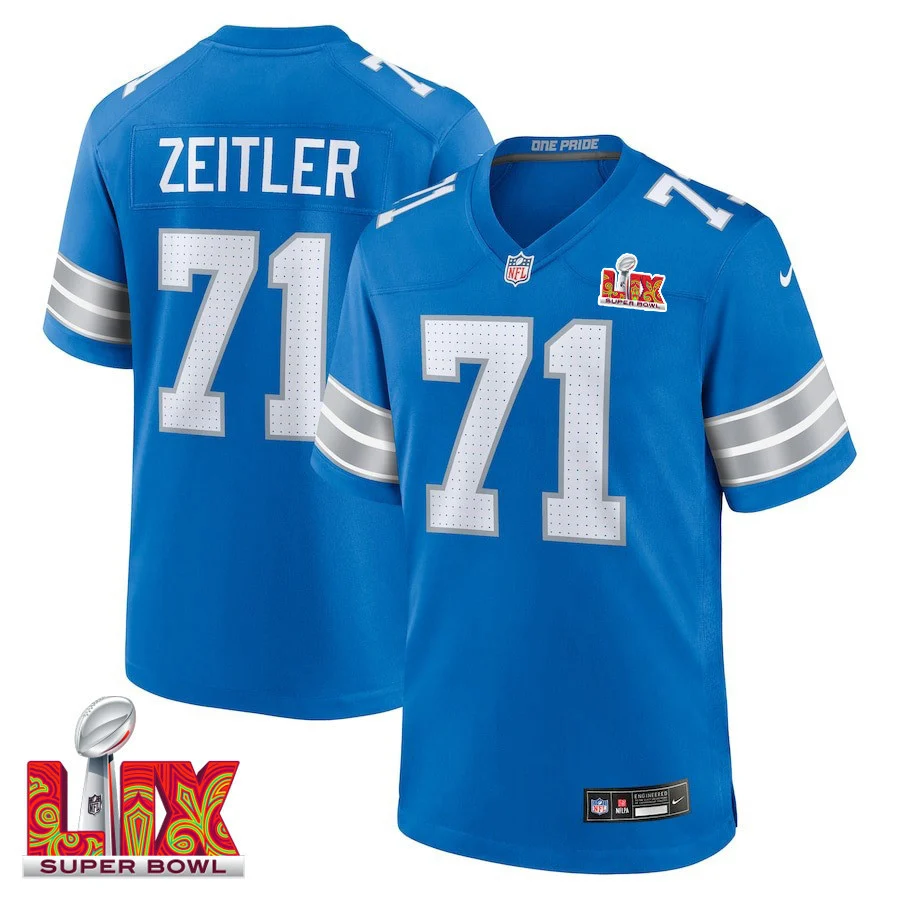 Kevin Zeitler #71 Detroit Lions Super Bowl LIX Jersey - Men's - Blue