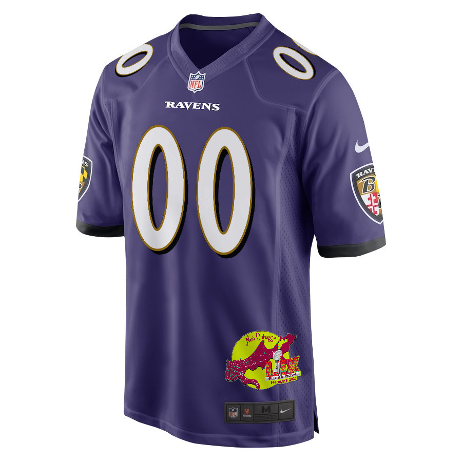 Baltimore Ravens Super Bowl LIX New Orleans Patch Game Men Custom Jersey - Purple