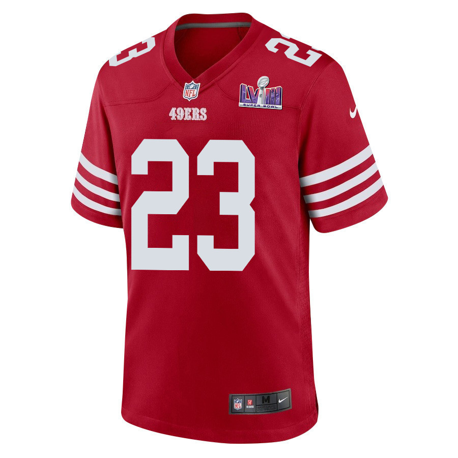 Christian McCaffrey 23 San Francisco 49ers Super Bowl LVIII Patch Game Men Jersey - Scarlet
