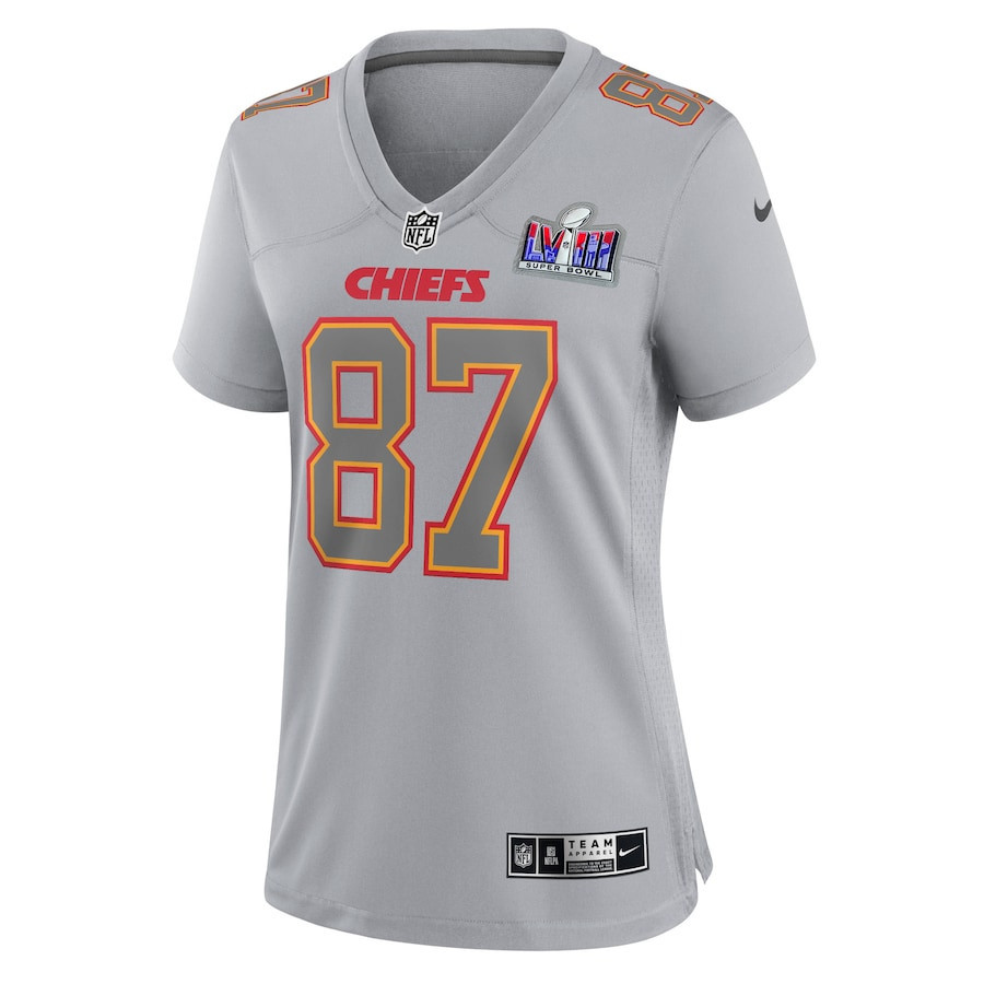 Travis Kelce 87 Kansas City Chiefs Super Bowl LVIII Patch Fashion Game Jersey - Grey