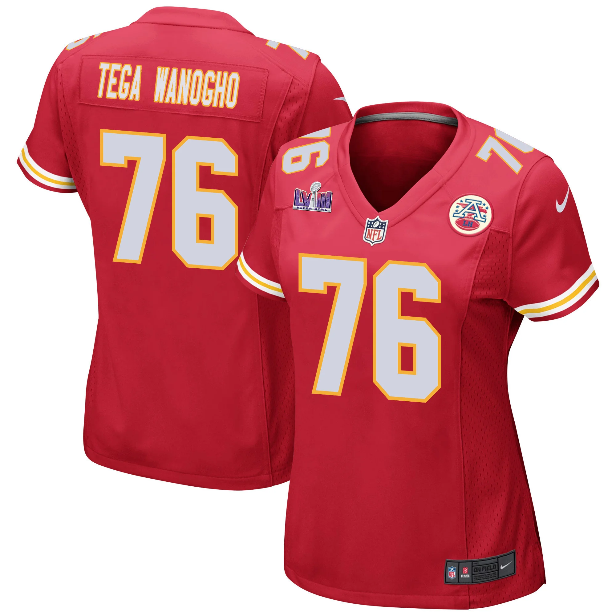 Prince Tega Wanogho 76 Kansas City Chiefs Super Bowl LVIII Patch Game Women Jersey - Red