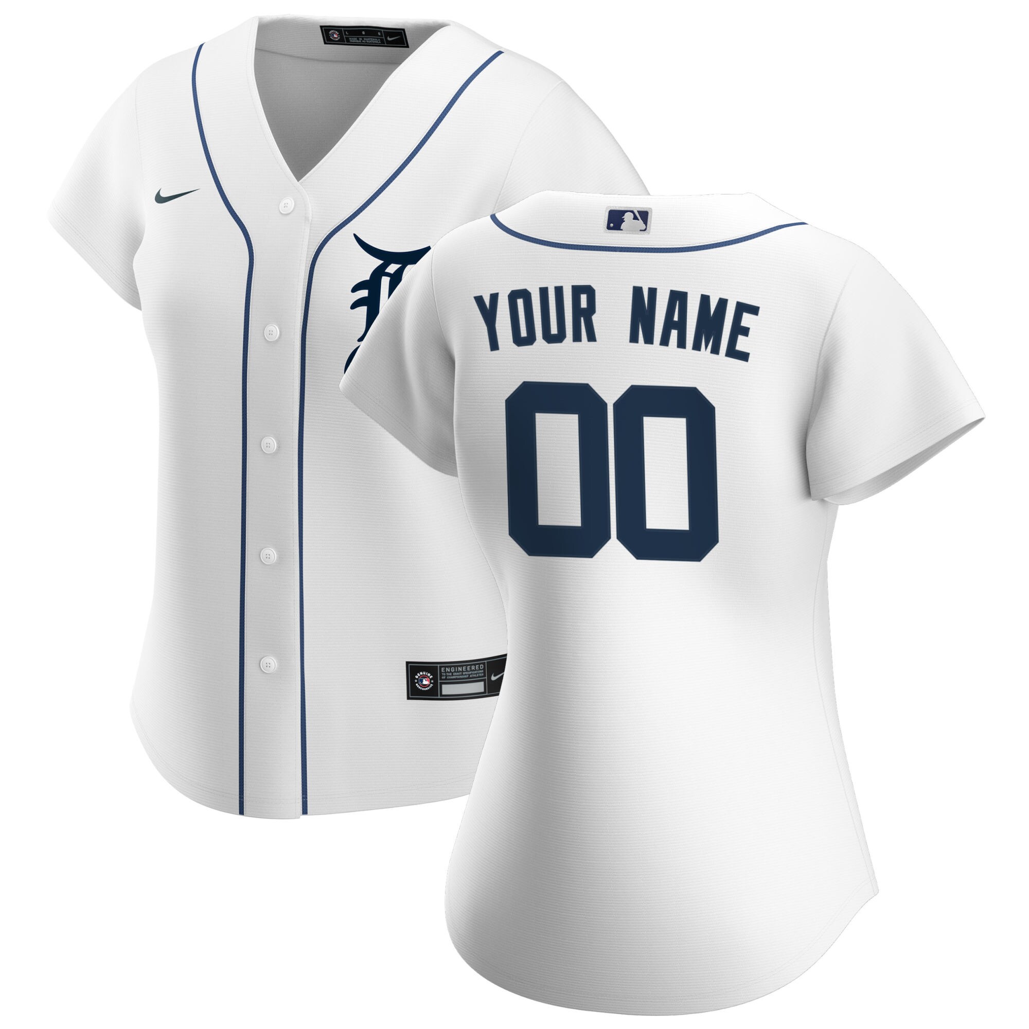 Detroit Tigers  Women's Home Replica Custom Jersey - White