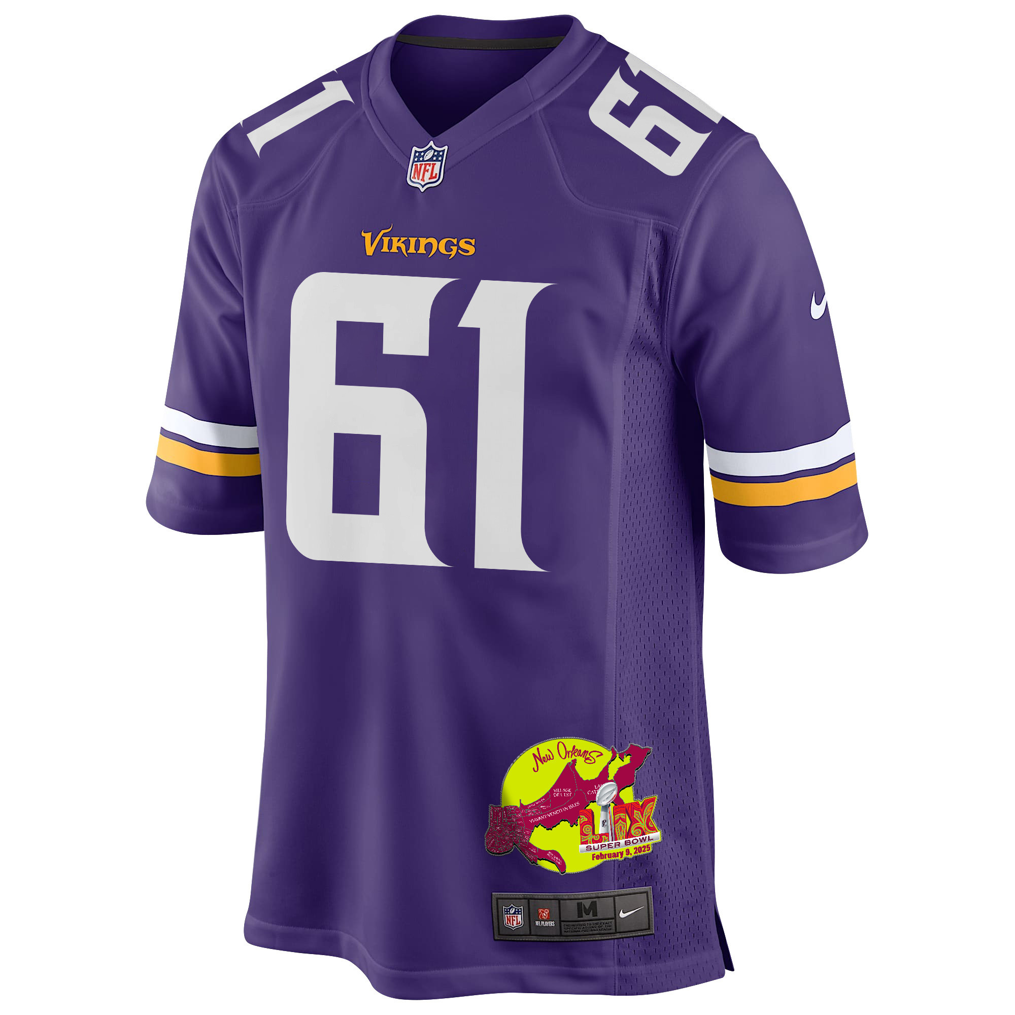 Jalen Redmond 61 Minnesota Vikings Super Bowl LIX New Orleans Patch Game Men Jersey - Purple