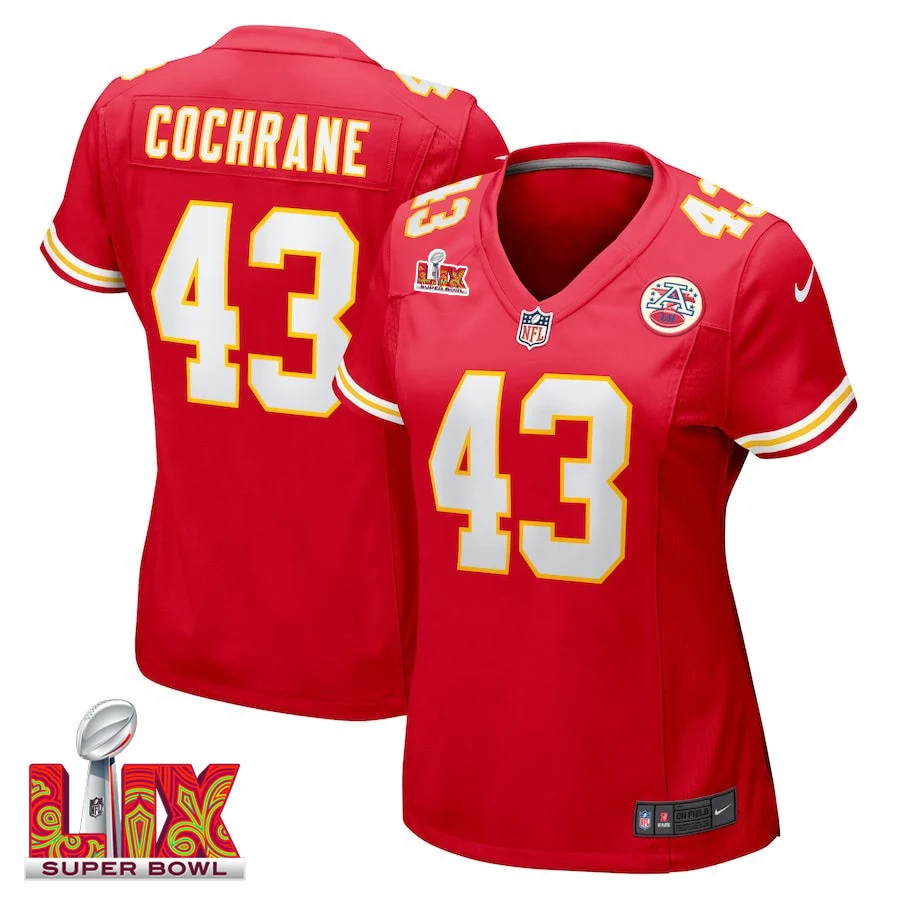 Jack Cochrane #43 Kansas City Chiefs Super Bowl LIX Women's Jersey - Red