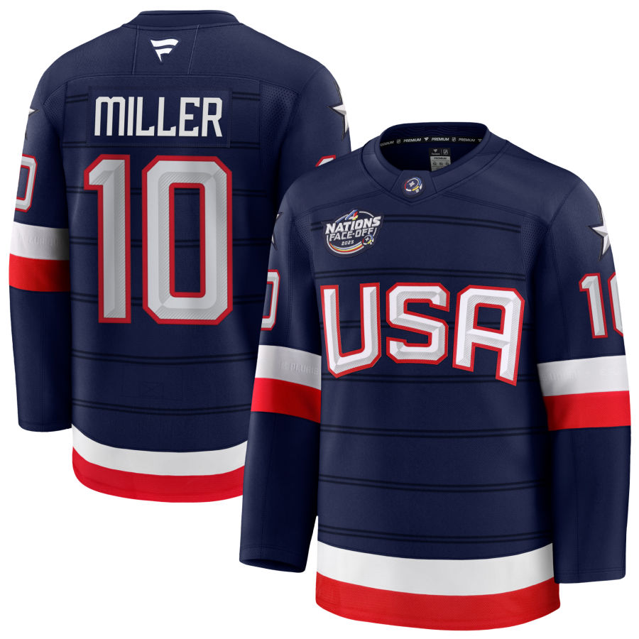 J.T. Miller 10 USA Navy 2025 4 Nations Face-Off Stitched Jersey