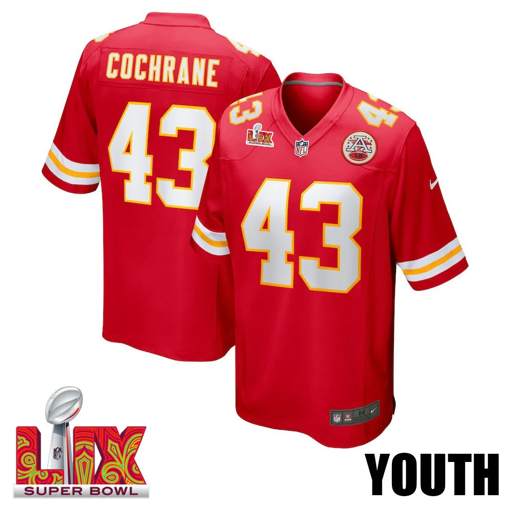 Jack Cochrane #43 Kansas City Chiefs Super Bowl LIX YOUTH Jersey - Red
