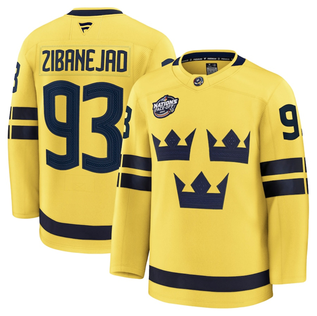 Sweden #93 Mika Zibanejad Yellow 2025 4 Nations Face-Off Premium Stitched Jersey