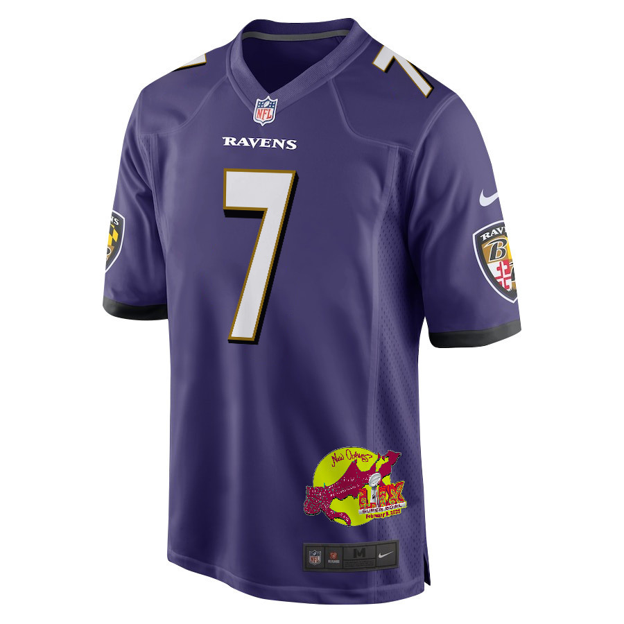 Rashod Bateman 7 Baltimore Ravens Super Bowl LIX New Orleans Patch Game Men Jersey - Purple