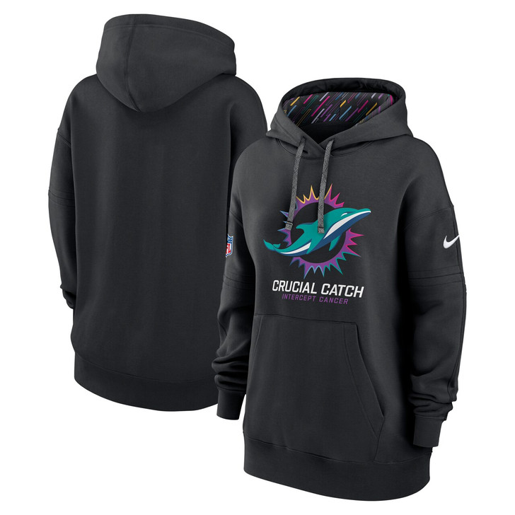 Miami Dolphins Women's 2024 Crucial Catch Club Pullover Hoodie - Black