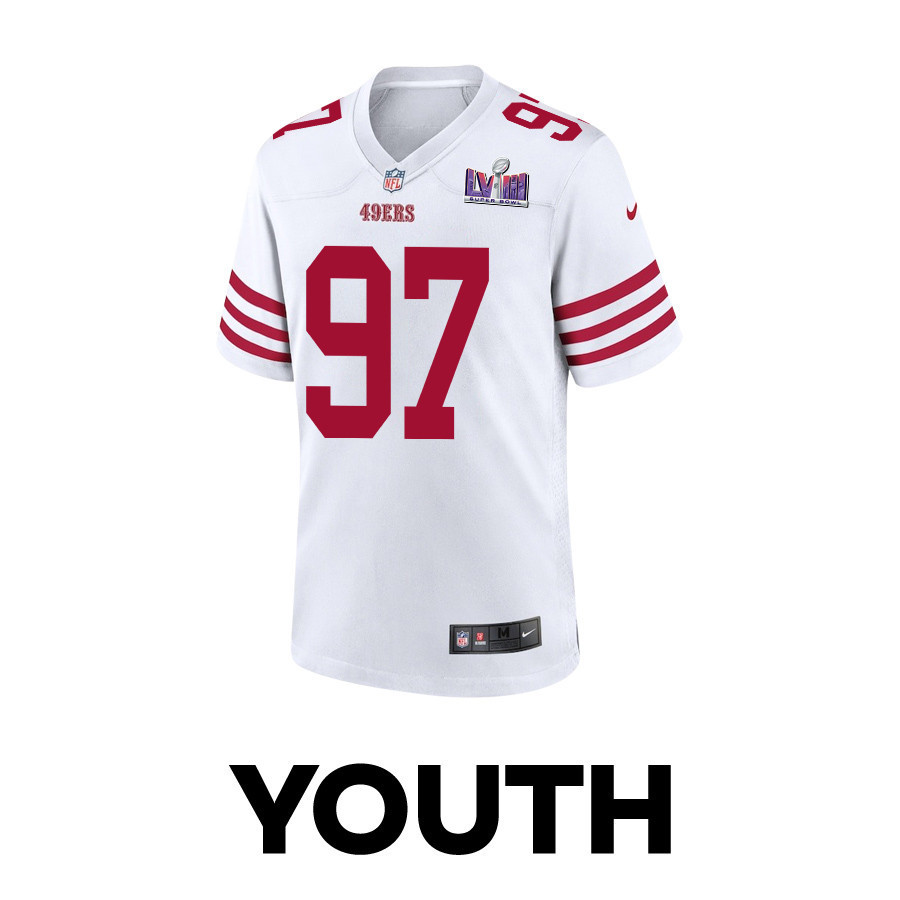 Nick Bosa 97 San Francisco 49ers Super Bowl LVIII Patch Game YOUTH Jersey - White