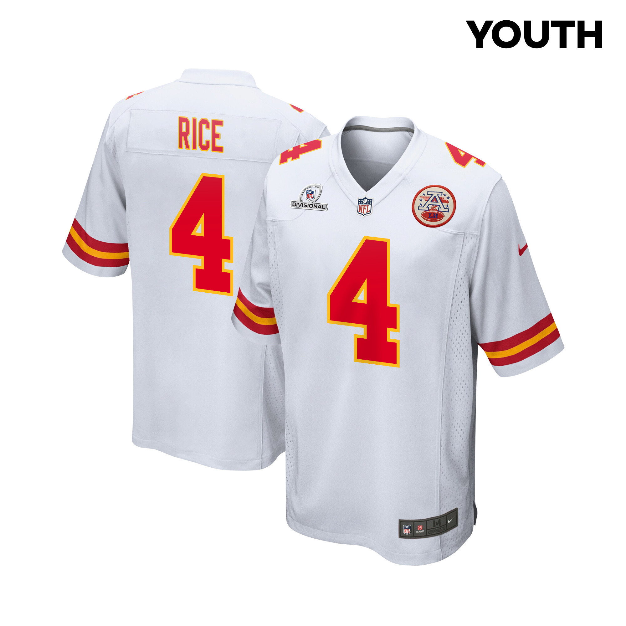 Rashee Rice 4 Kansas City Chiefs Super Bowl LVIII Patch Game YOUTH Jersey - White