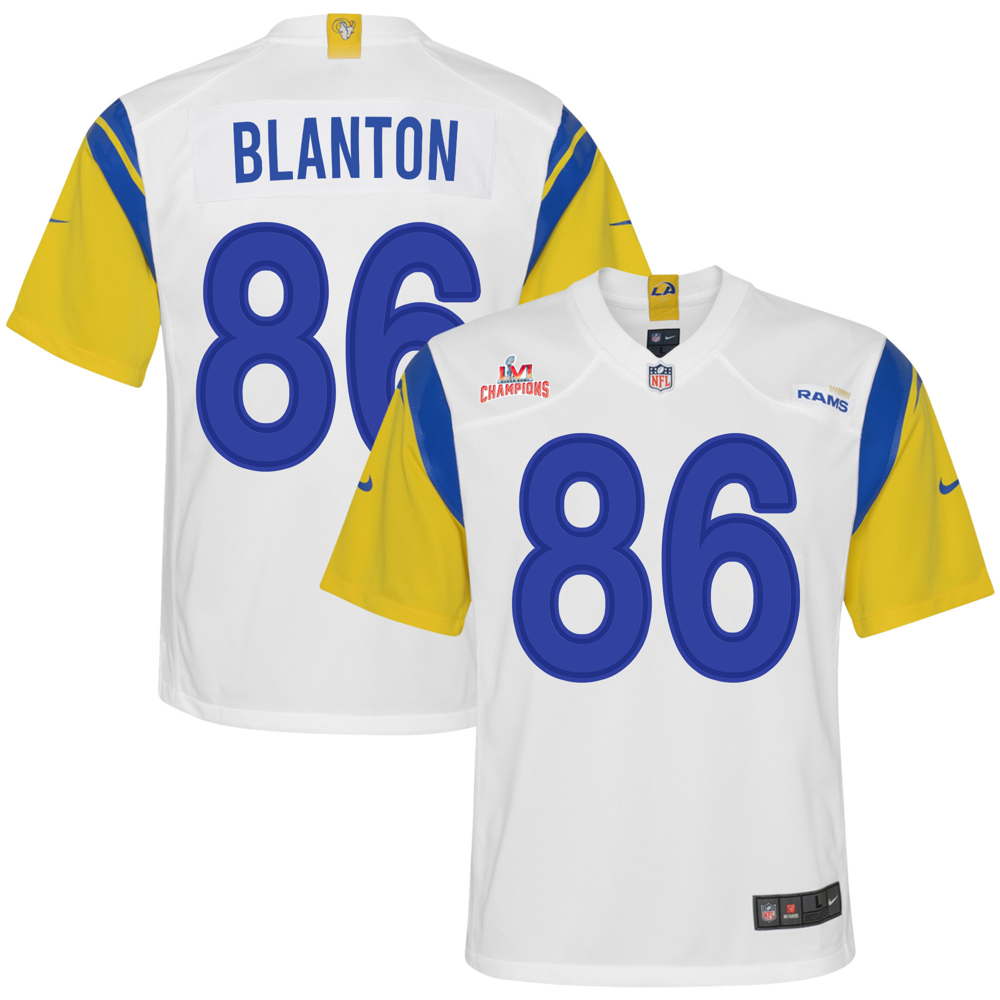 Super Bowl LVI Champions Los Angeles Rams Kendall Blanton 86 White Youth's Jersey Jersey