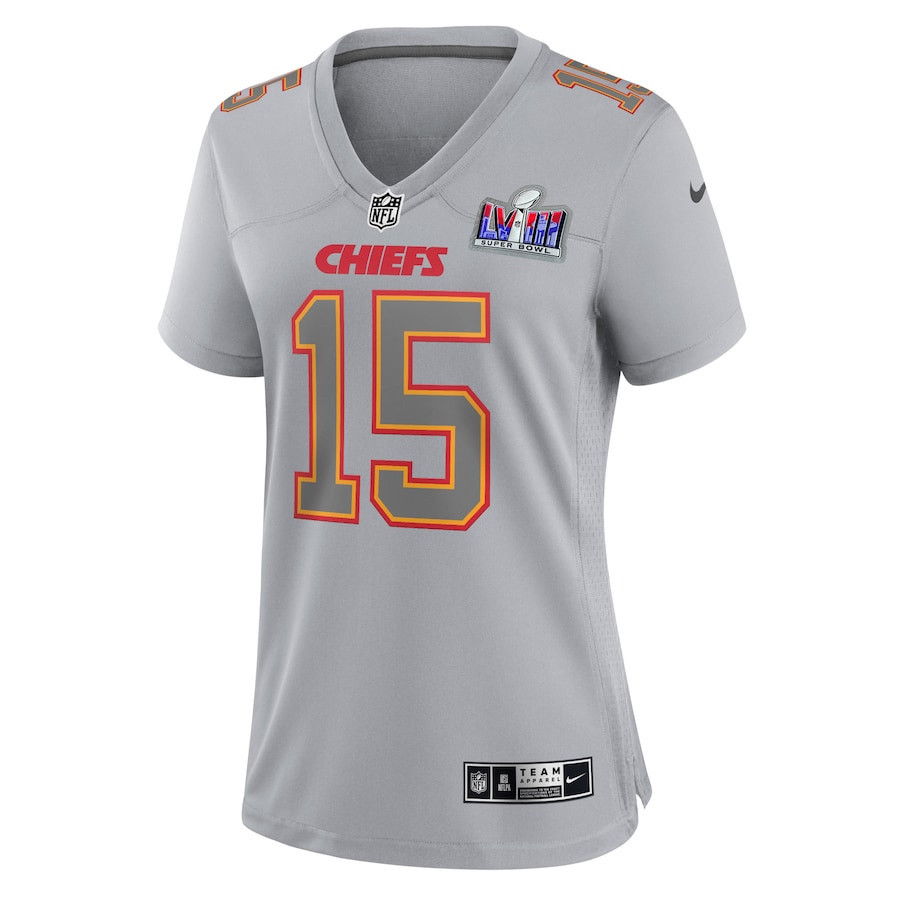 Patrick Mahomes 15 Kansas City Chiefs Super Bowl LVIII Patch Fashion Game Jersey - Grey