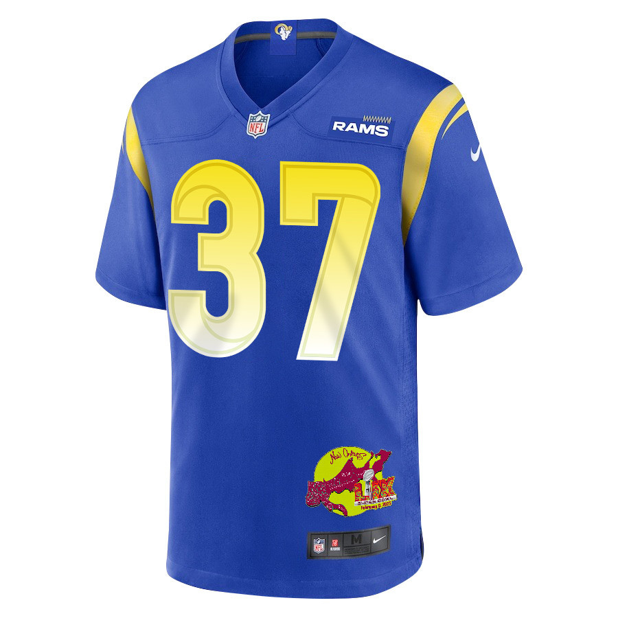 Quentin Lake 37 Los Angeles Rams Super Bowl LIX New Orleans Patch Game Men Jersey - Royal