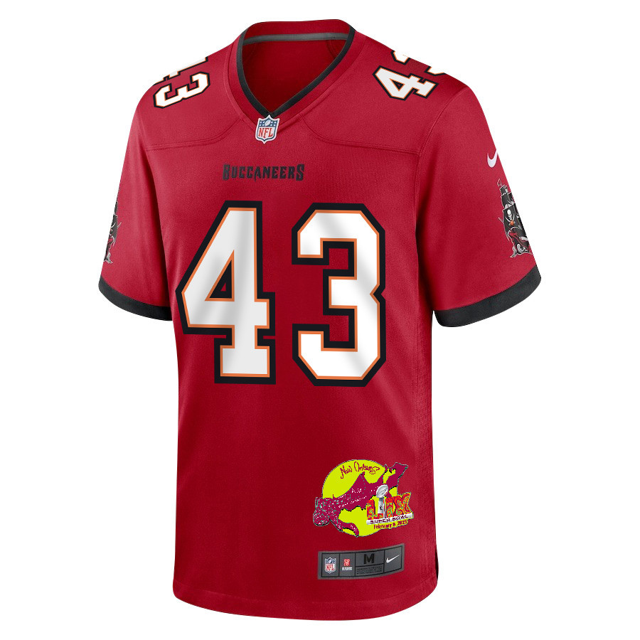 Chris Braswell 43 Tampa Bay Buccaneers Super Bowl LIX New Orleans Patch Game Men Jersey - Red