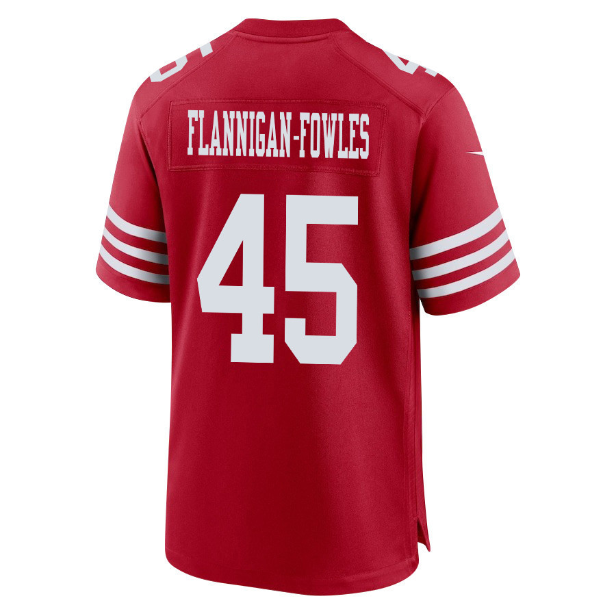 Demetrius Flannigan-Fowles 45 San Francisco 49ers Super Bowl LVIII Patch Game Men Jersey - Scarlet