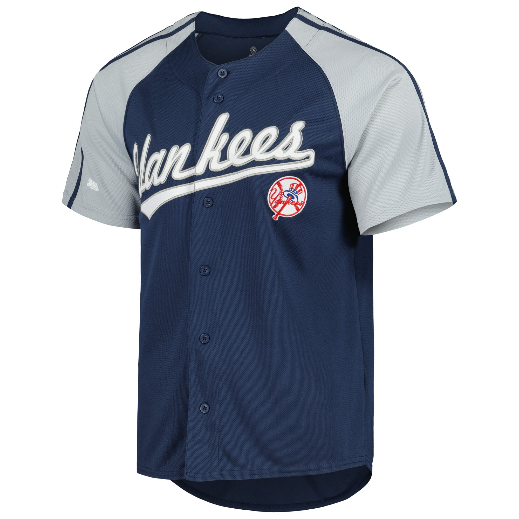 New York Yankees Stitches Button-Down Raglan Fashion Jersey - Navy