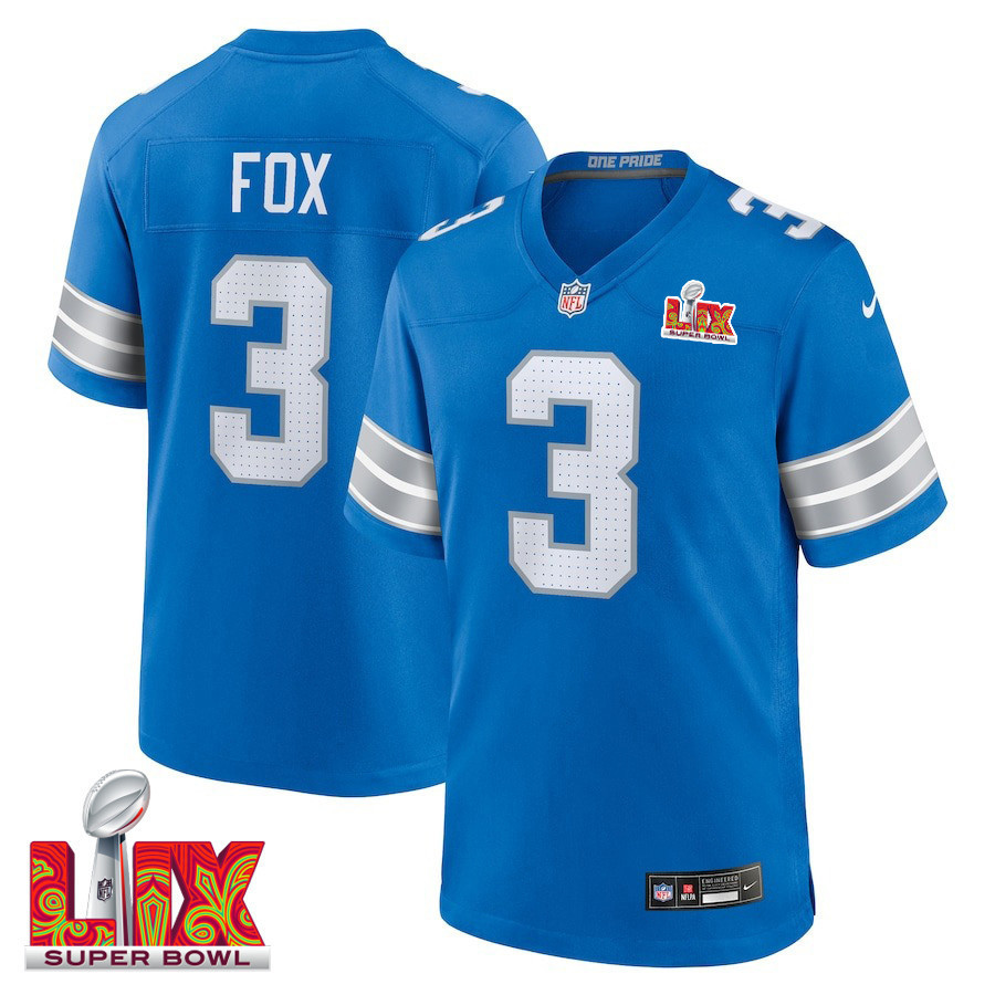 Jack Fox #3 Detroit Lions Super Bowl LIX Jersey - Men's - Blue
