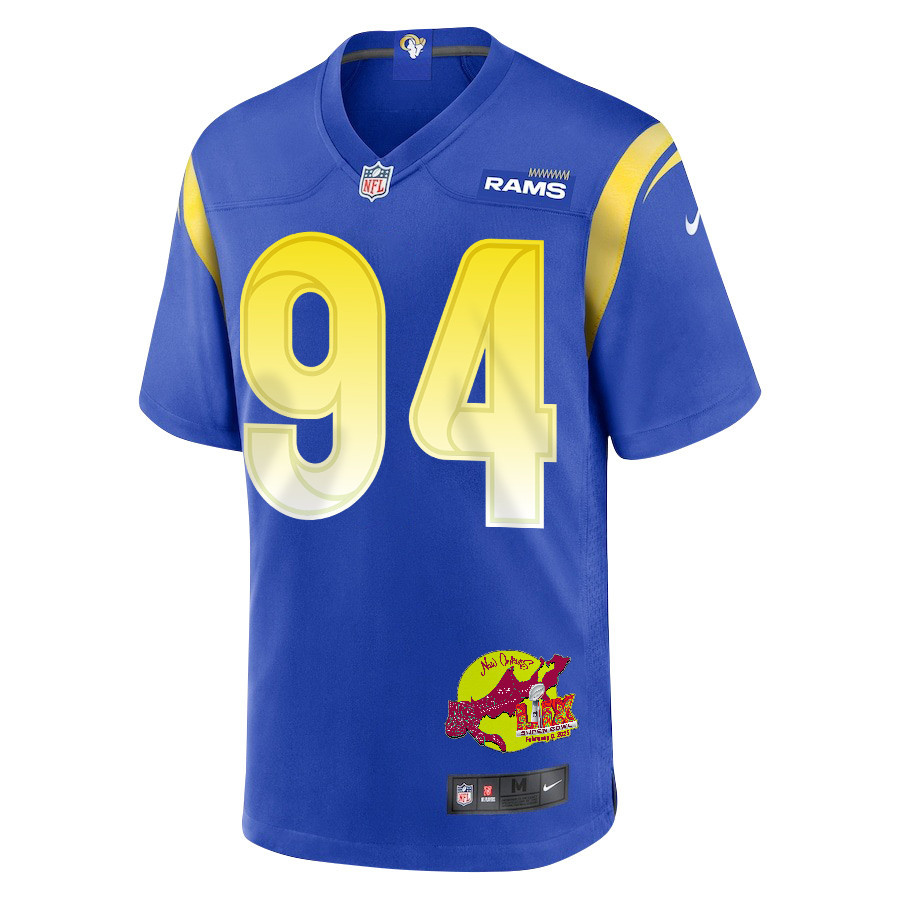 Desjuan Johnson 94 Los Angeles Rams Super Bowl LIX New Orleans Patch Game Men Jersey - Royal