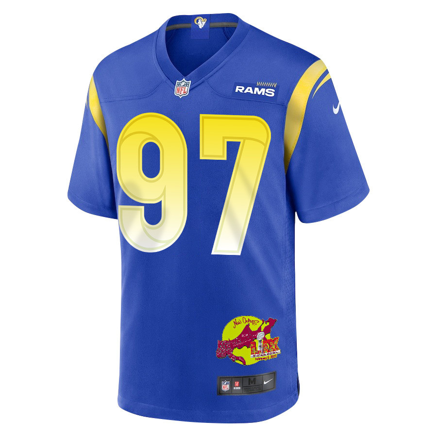 Michael Hoecht 97 Los Angeles Rams Super Bowl LIX New Orleans Patch Game Men Jersey - Royal