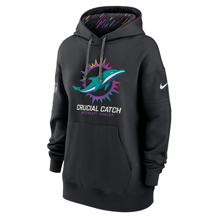 Miami Dolphins Women's 2024 Crucial Catch Club Pullover Hoodie - Black
