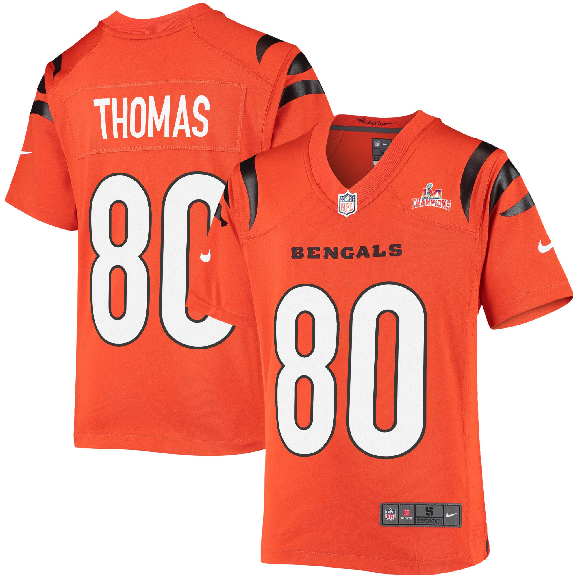 Super Bowl LVI Champions Cincinnati Bengals Mike Thomas 80 Orange Youth's Jersey Jersey