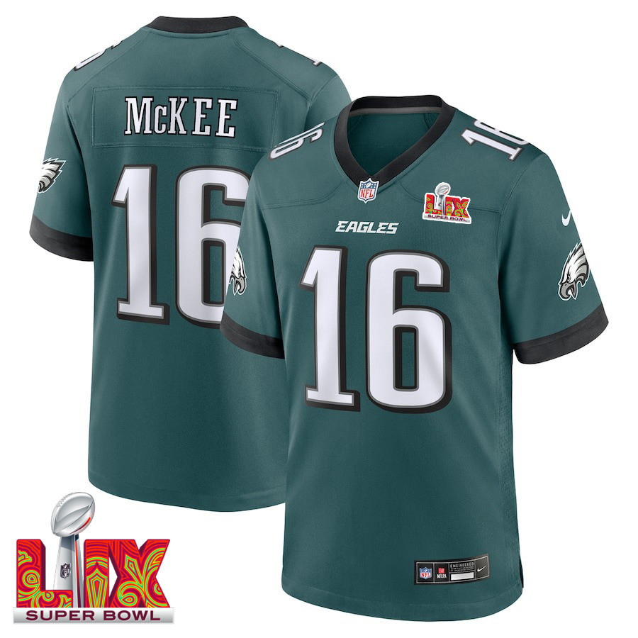 Tanner McKee #16 Philadelphia Eagles Super Bowl LIX Jersey - Men's - Midnight Green