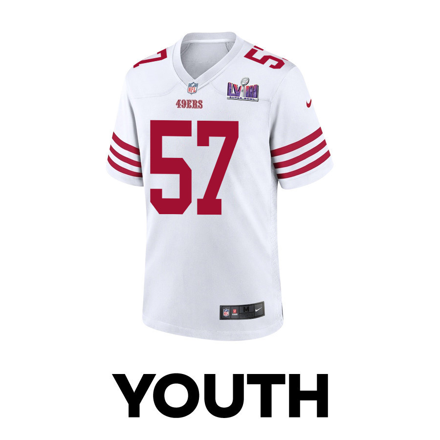 Dre Greenlaw 57 San Francisco 49ers Super Bowl LVIII Patch Game YOUTH Jersey - White
