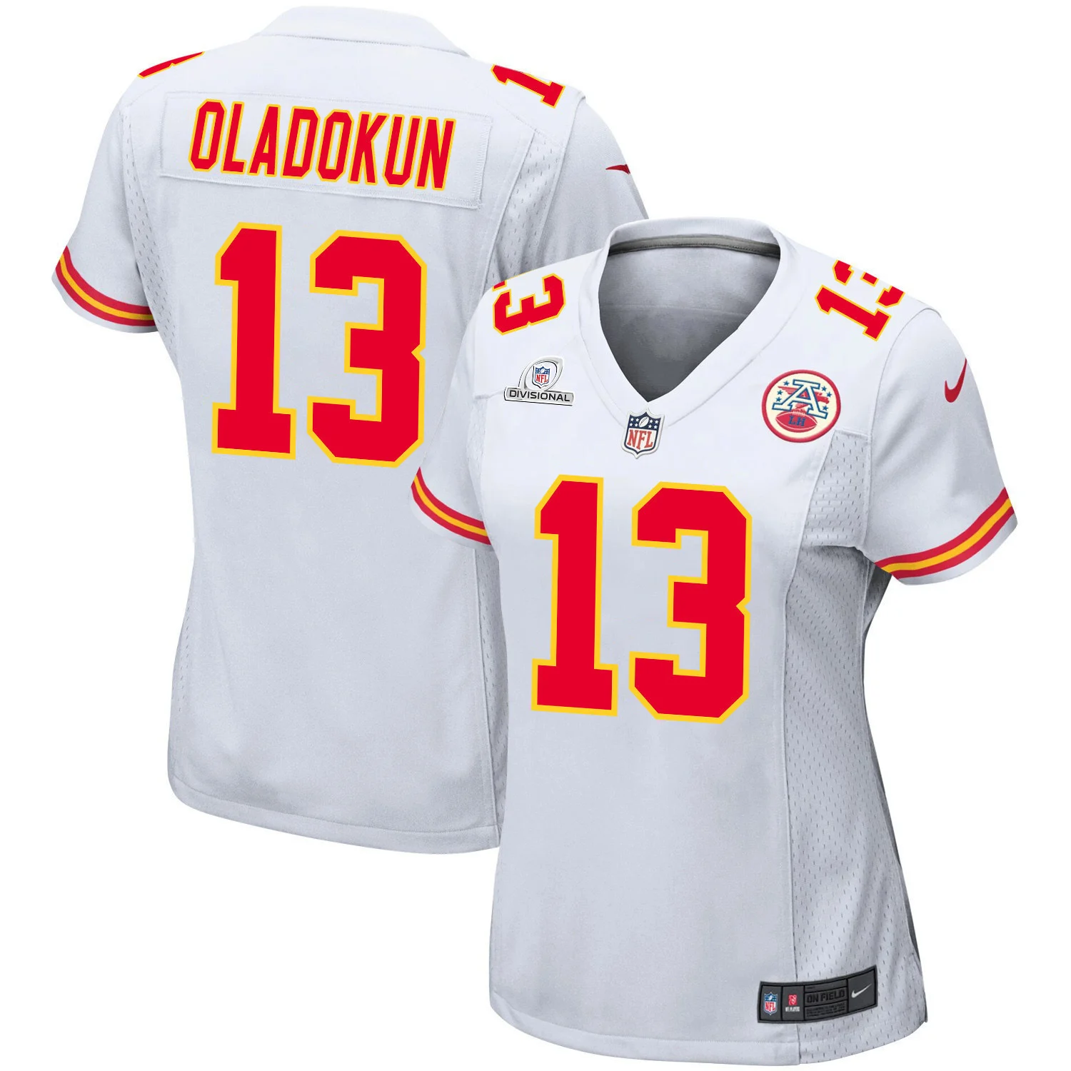 Chris Oladokun 13 Kansas City Chiefs Super Bowl LVIII Patch Game Women Jersey - White