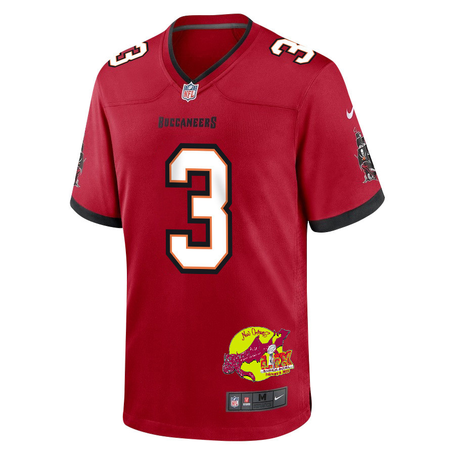 Jordan Whitehead 3 Tampa Bay Buccaneers Super Bowl LIX New Orleans Patch Game Men Jersey - Red