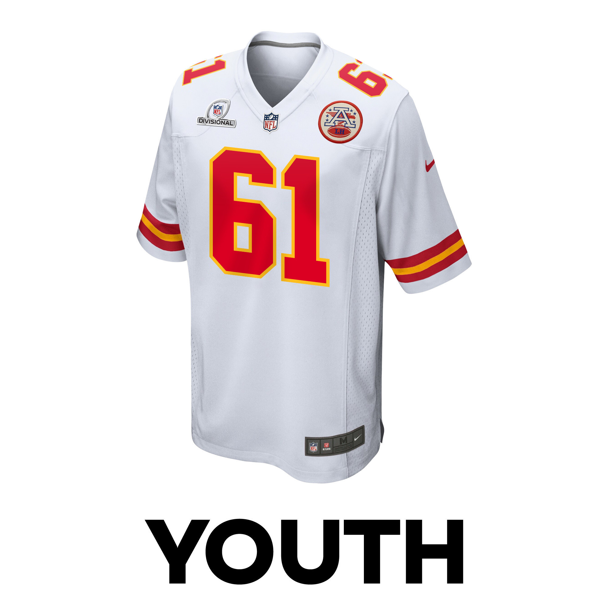 Austin Reiter 61 Kansas City Chiefs Super Bowl LVIII Patch Game YOUTH Jersey - White