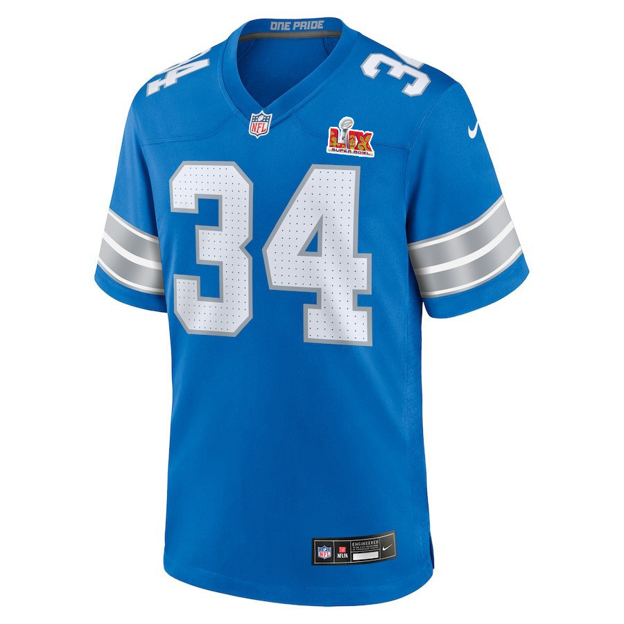 Alex Anzalone #34 Detroit Lions Super Bowl LIX Jersey - Men's - Blue