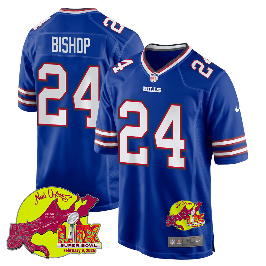 Cole Bishop 24 Buffalo Bills Super Bowl LIX New Orleans Patch Game Men Jersey - Royal