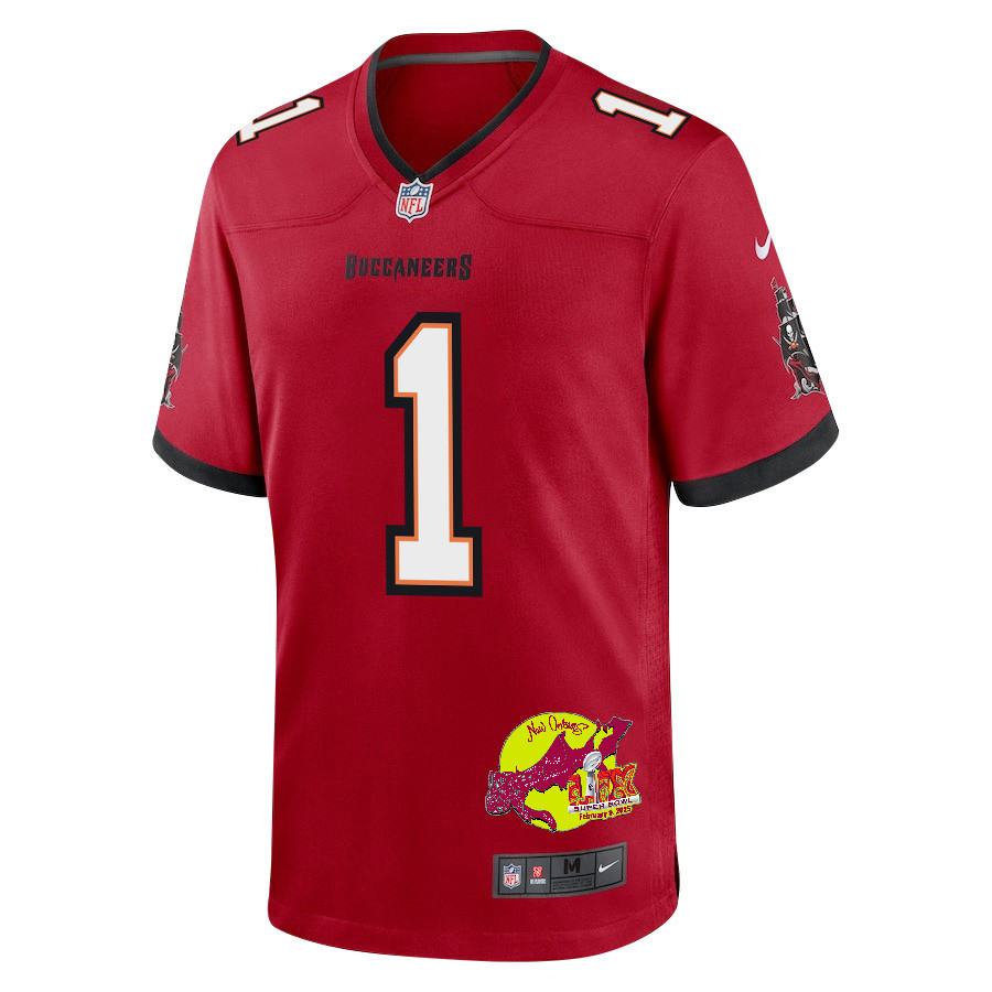 Rachaad White 1 Tampa Bay Buccaneers Super Bowl LIX New Orleans Patch Game Men Jersey - Red