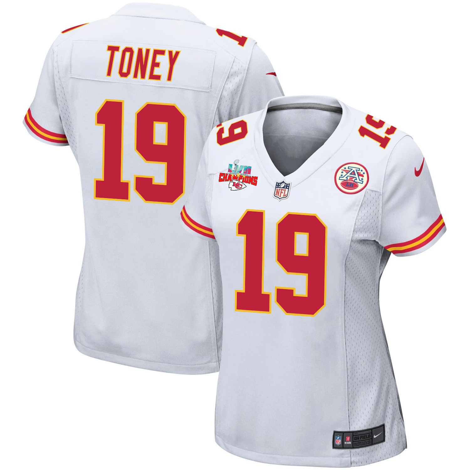 Kadarius Toney 19 Kansas City Chiefs Super Bowl LVII Champions 3 Stars Women Game Jersey - White
